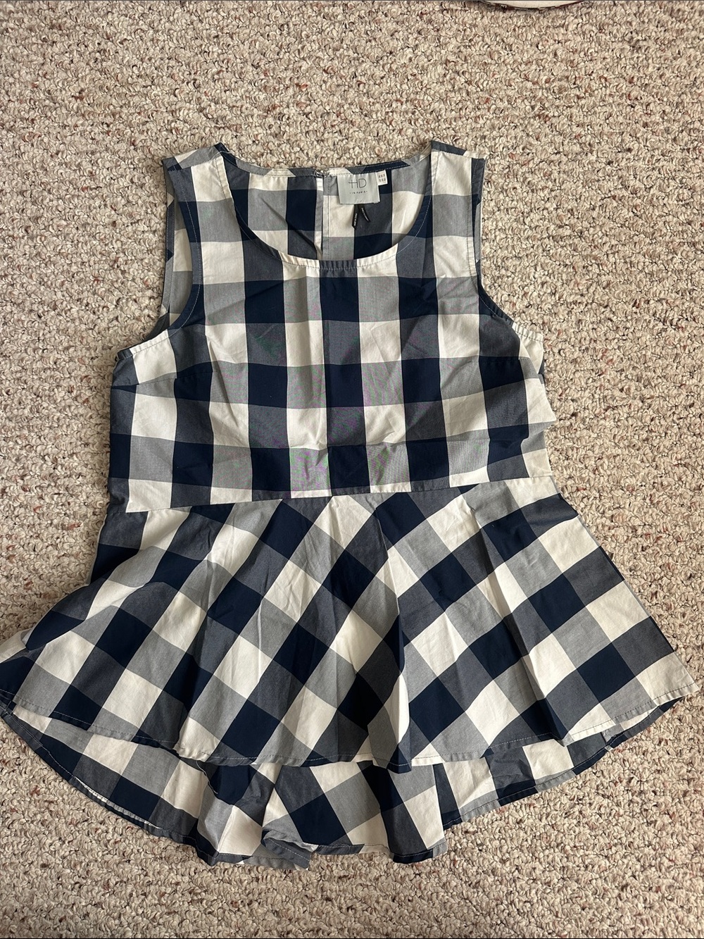 Anthropologie Navy and White Gingham Peplum Tank